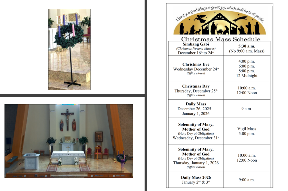 SJr Christmas Mass Schedule 2025 2026