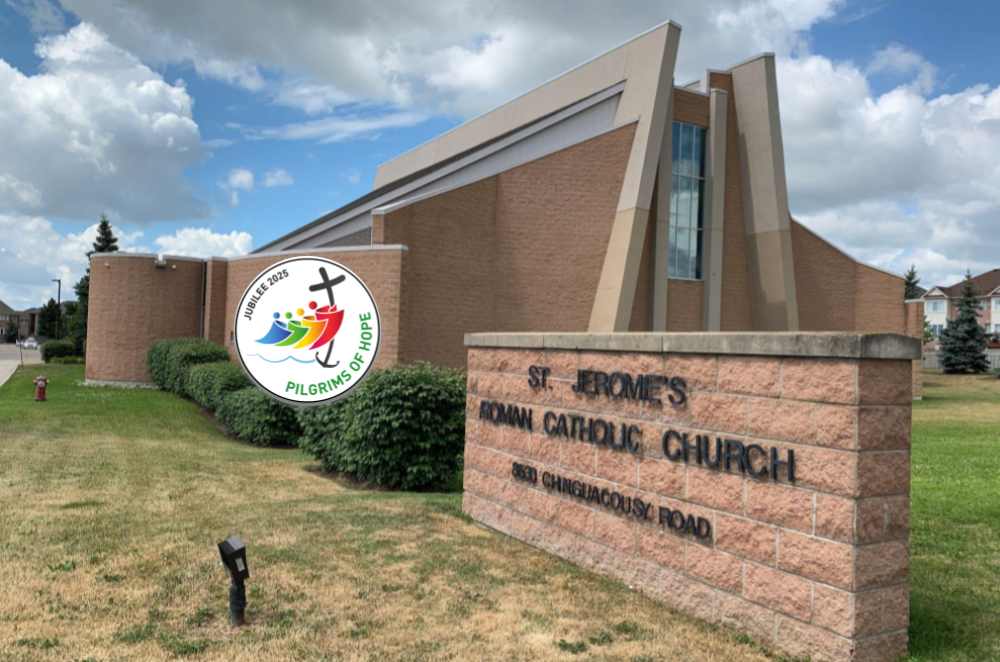 SJr Church outside view with Jubilee 2025 logo